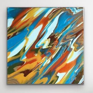 Bronze, Copper and Blue Pour Painting